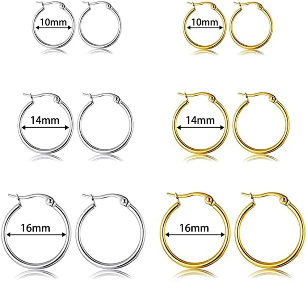 5-10 Pairs Small Gold Silver Hoop Earrings for Women, Stainless Steel Earrings Set Mens Lightweight Thin Hypoallergenic Nickel Free Small Earings