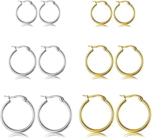5-10 Pairs Small Gold Silver Hoop Earrings for Women, Stainless Steel Earrings Set Mens Lightweight Thin Hypoallergenic Nickel Free Small Earings