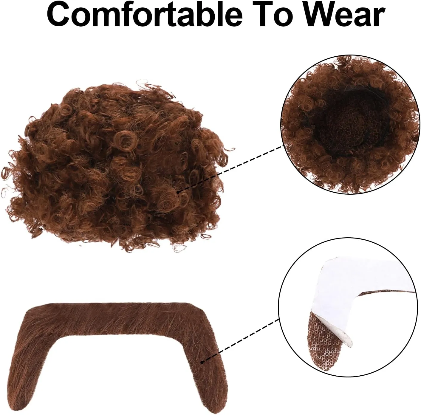 5 Pcs 60s 70s Disco Costume Set Sequins Shirts Afro Wig Beard Gold Necklace Glasses Halloween Party Cosplay