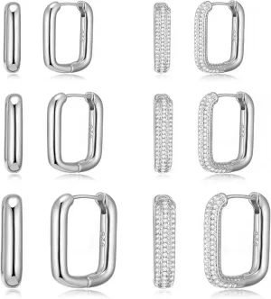 6 Pairs Chunky Small Gold Hoop Earrings Set for Women Men 14K Gold Plated Dainty Hypoallergenic Cz Diamond Hoops Huggie Earring Stack for Mutliple Piercing Ear Cuff Cartilage Earrings Jewelry Gifts