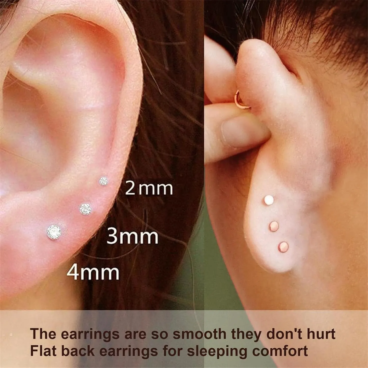 6 Pairs Women Earring Sets for Multiple Piercing,14K Gold Plated Dainty Small Hoop Huggie Earrings, Lightweight Cartilage Earrings,Silver Tiny Stud Earrings CZ Flat Back Earrings for Helix Hypoallergenic