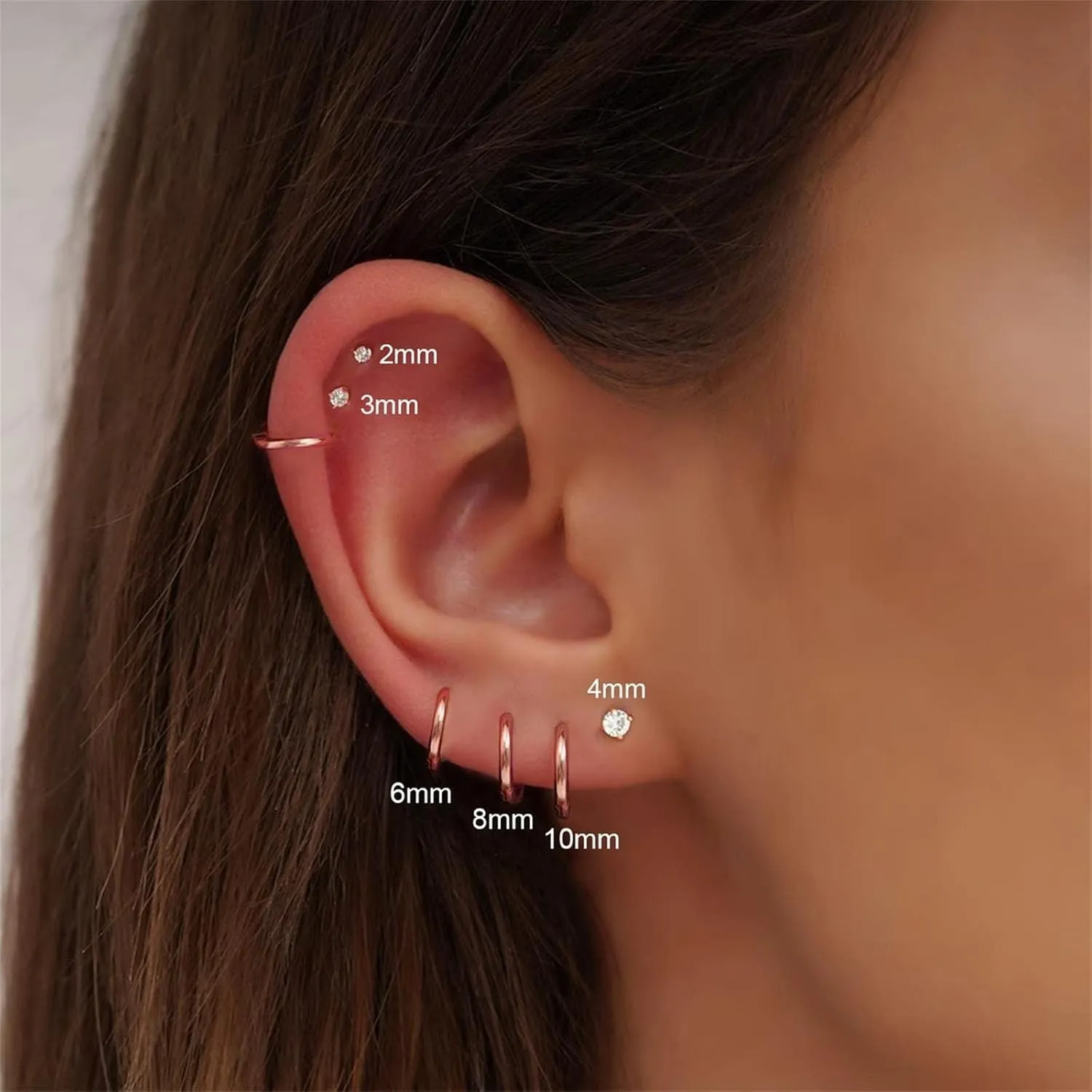 6 Pairs Women Earring Sets for Multiple Piercing,14K Gold Plated Dainty Small Hoop Huggie Earrings, Lightweight Cartilage Earrings,Silver Tiny Stud Earrings CZ Flat Back Earrings for Helix Hypoallergenic