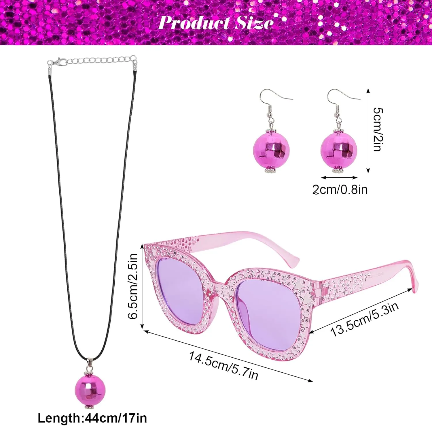 6 Pcs 70s Women Disco Accessories Disco Costume Disco Sequin Scarf Headband Diamond Bracelet Ball Necklace Earring Glasses