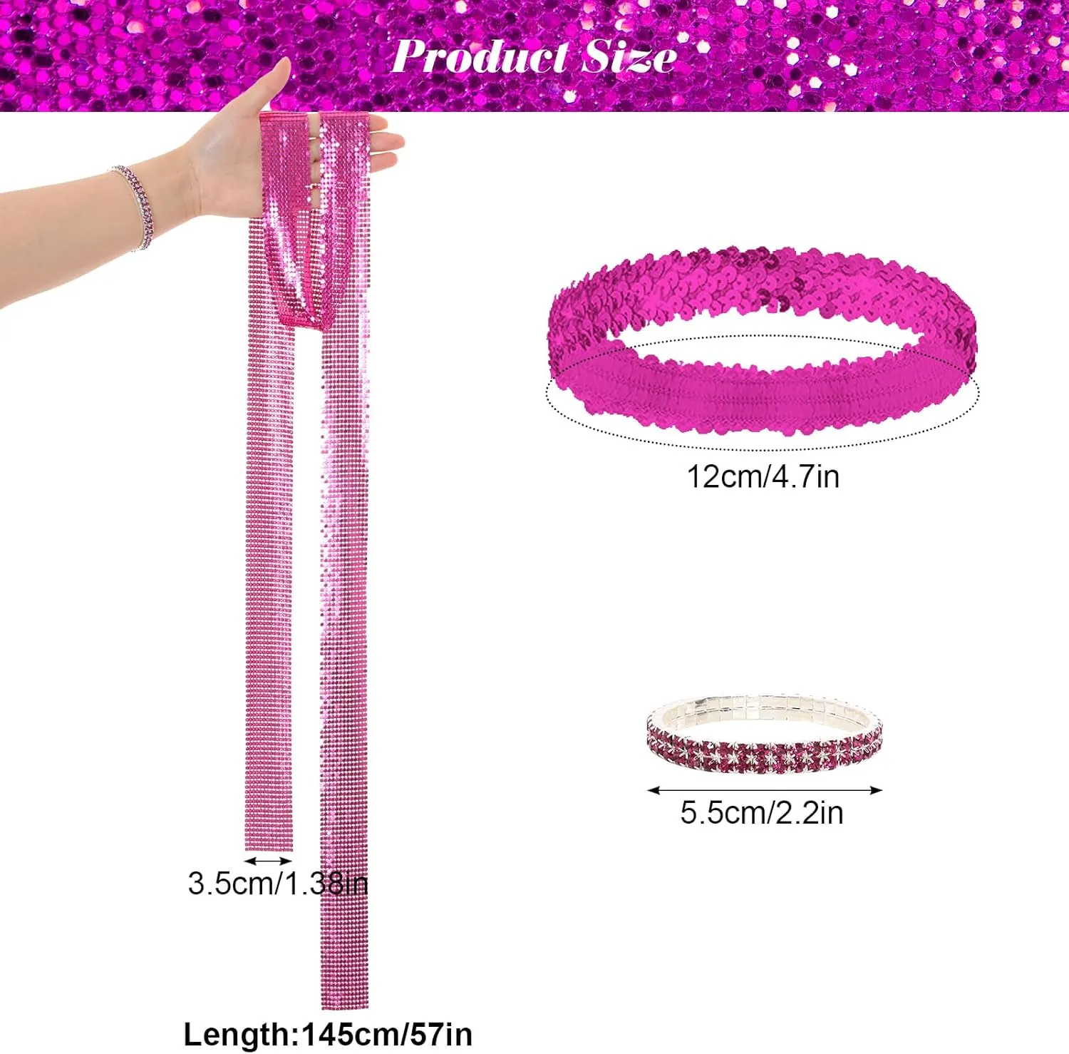 6 Pcs 70s Women Disco Accessories Disco Costume Disco Sequin Scarf Headband Diamond Bracelet Ball Necklace Earring Glasses