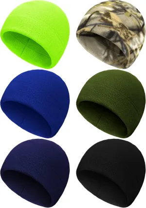 6 Pcs Fleece Skull Cap Men Fleece Beanie Winter Watch Hat Warm Polar Beanie Cap Thick Windproof Unisex for Outdoor Exercising