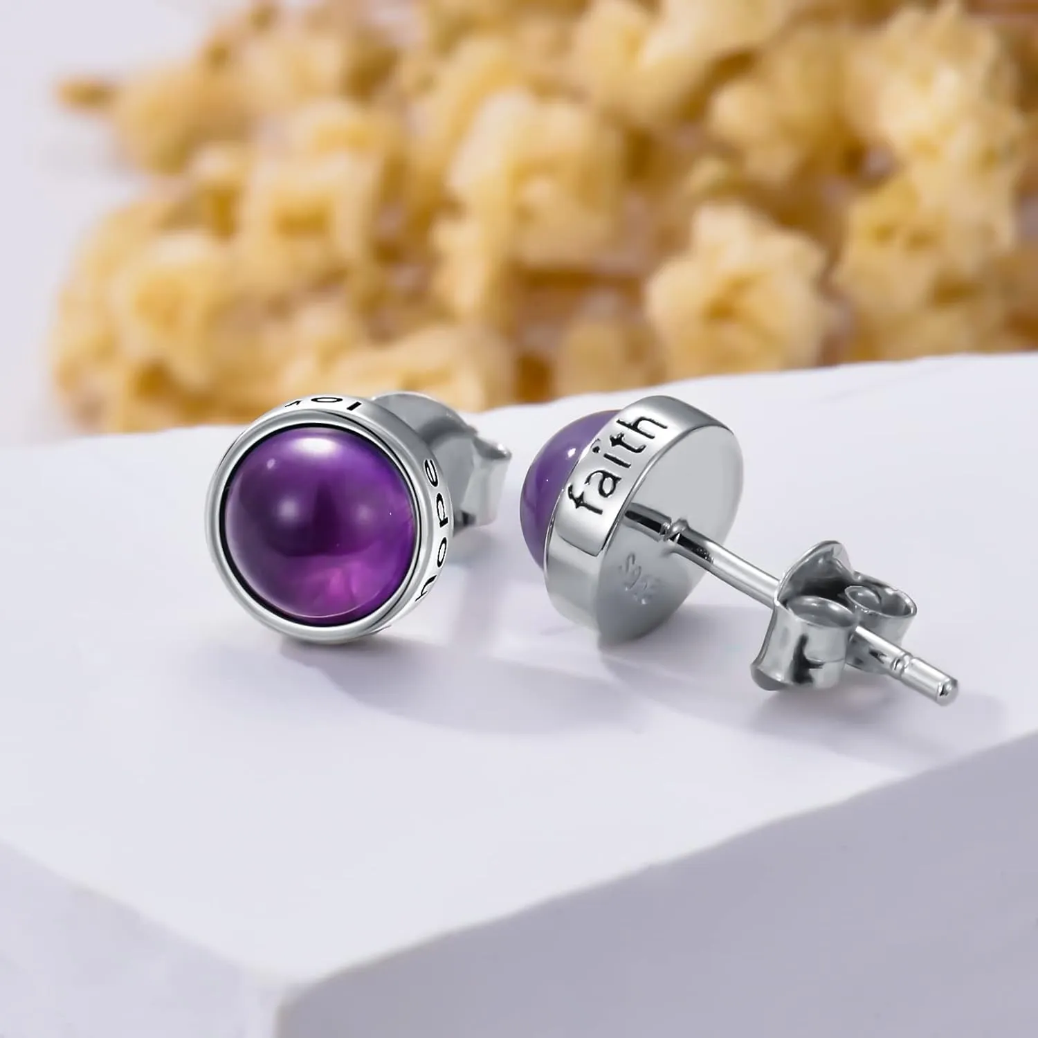 6MM Round Crystal Stud Earrings 925 Sterling Silver Faith Hope Love Earrings Reiki Energy Stone Jewelry Gifts for Women