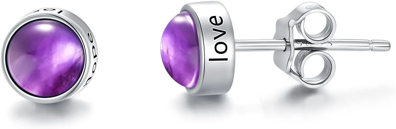 6MM Round Crystal Stud Earrings 925 Sterling Silver Faith Hope Love Earrings Reiki Energy Stone Jewelry Gifts for Women