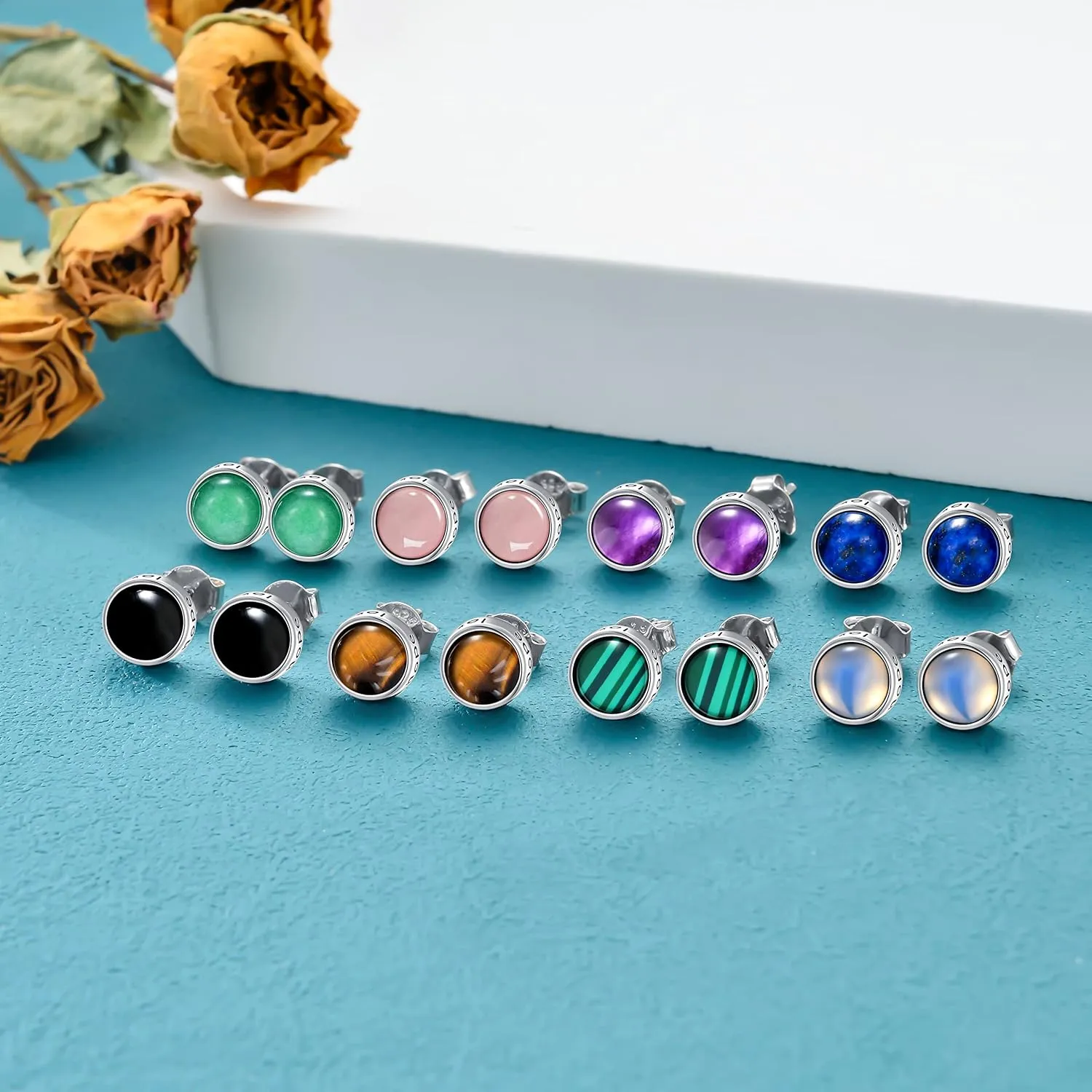 6MM Round Crystal Stud Earrings 925 Sterling Silver Faith Hope Love Earrings Reiki Energy Stone Jewelry Gifts for Women