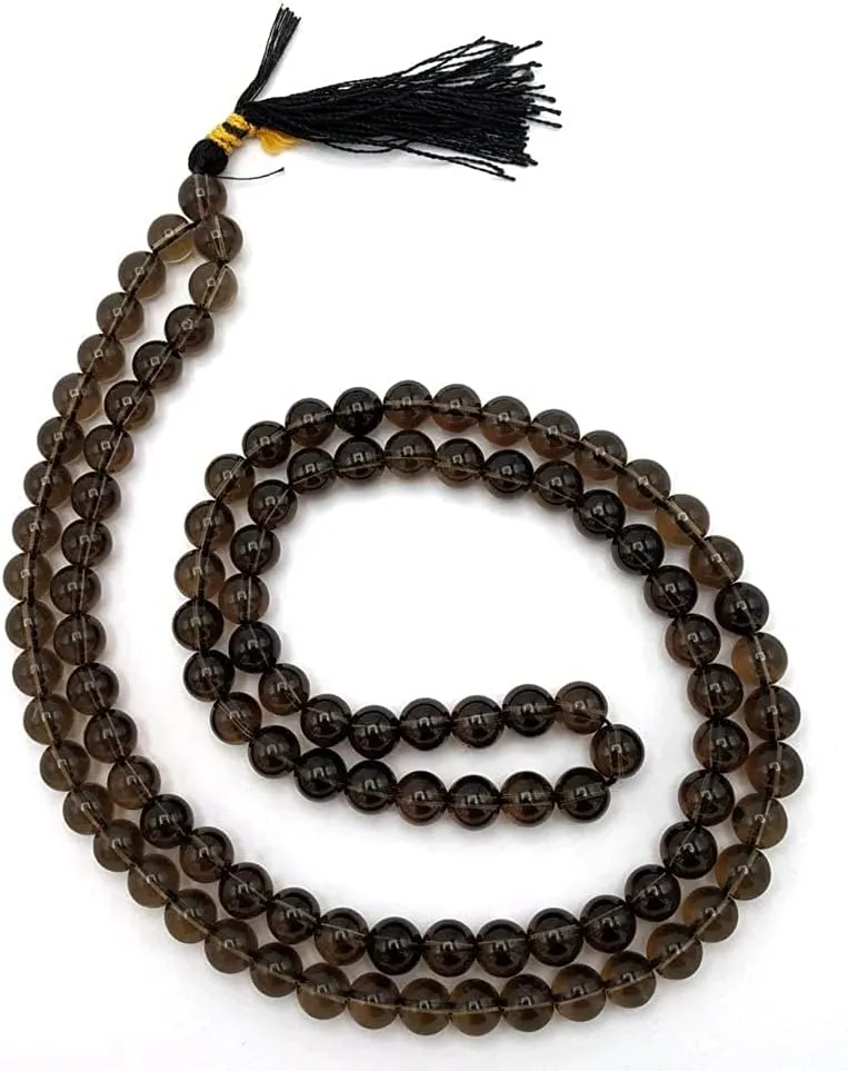 8 mm Smoky Quartz Necklace - Gemstone Mala Necklace | Japa Mala Gemstone Prayer Beads | Mala Bracelet, 108 Mala Bracelet (Mala Beads Necklace)
