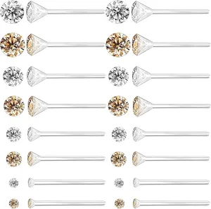 8 Pairs Anti Allergy Plastic Earrings for Sensitive Ears, Include 8 Pairs Silicone Soft earring backs, Plastic Post Earrings for Women, Birthstone Cubic Zirconia Stud Earrings Kit 2mm 3mm 4mm 5mm in one Set