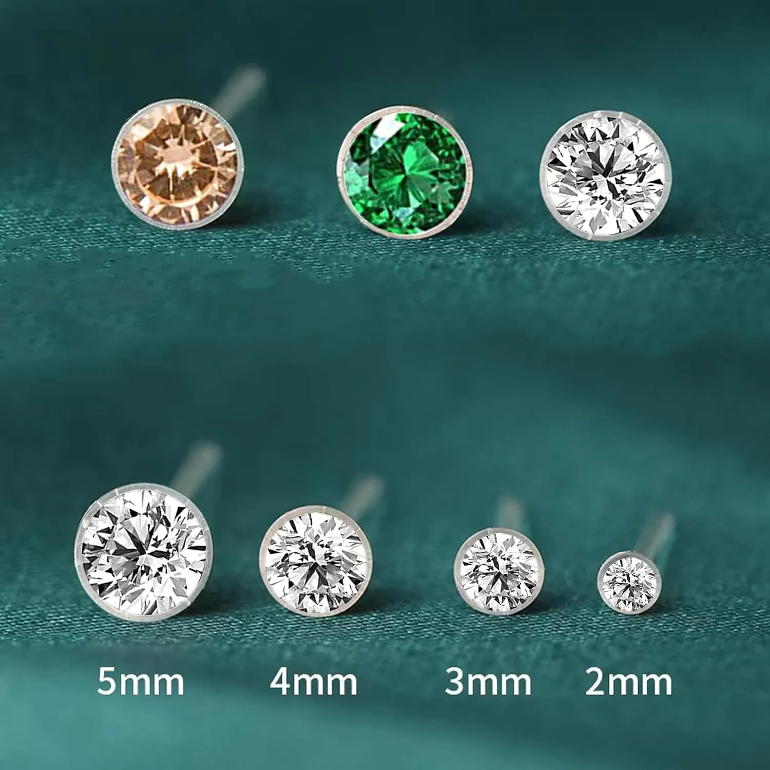 8 Pairs Anti Allergy Plastic Earrings for Sensitive Ears, Include 8 Pairs Silicone Soft earring backs, Plastic Post Earrings for Women, Birthstone Cubic Zirconia Stud Earrings Kit 2mm 3mm 4mm 5mm in one Set