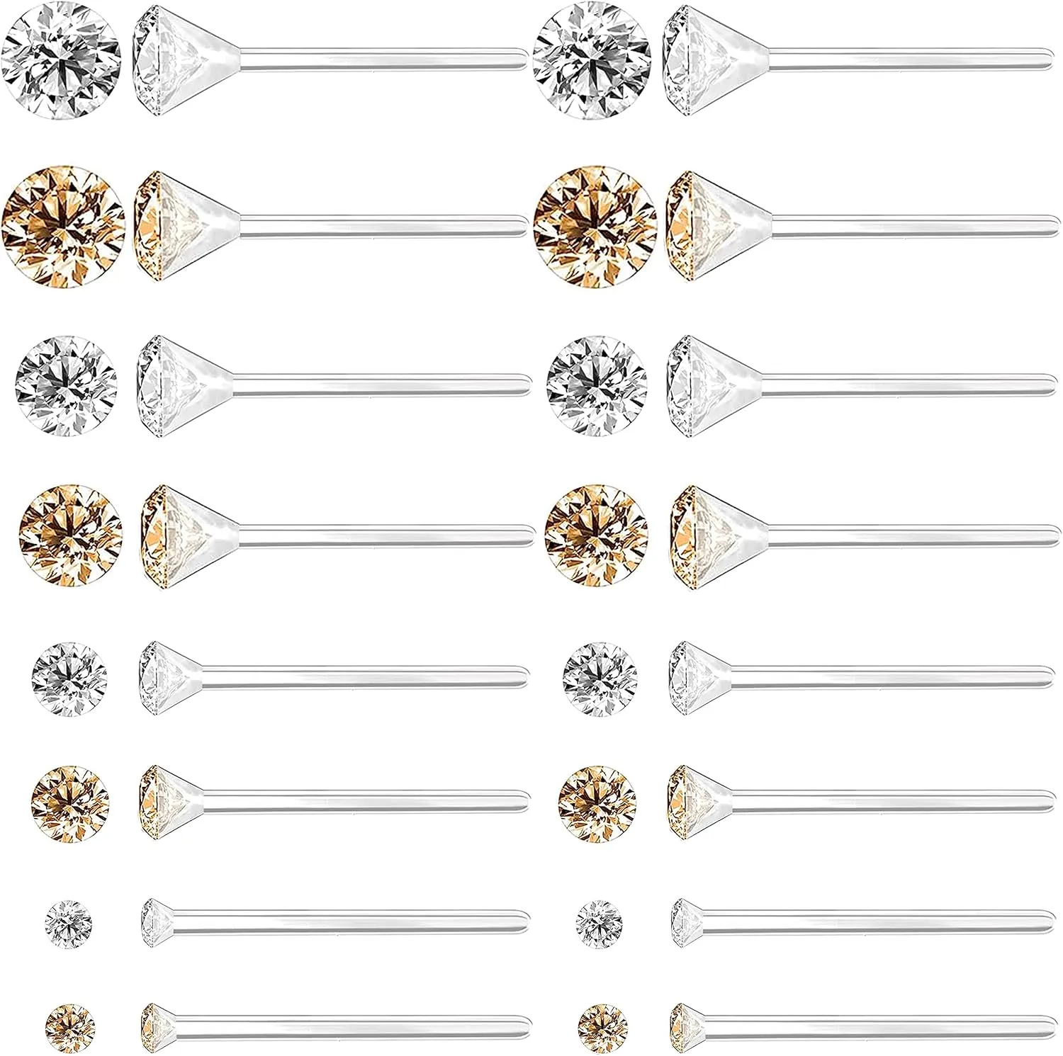 8 Pairs Anti Allergy Plastic Earrings for Sensitive Ears, Include 8 Pairs Silicone Soft earring backs, Plastic Post Earrings for Women, Birthstone Cubic Zirconia Stud Earrings Kit 2mm 3mm 4mm 5mm in one Set