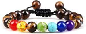 8mm 7 Chakra Lava Stone Bracelet for Men Women Handmade Natural Tiger Eye Beads Healing Balance Braided Bracelets Prayer Jewelry,Tiger Eye
