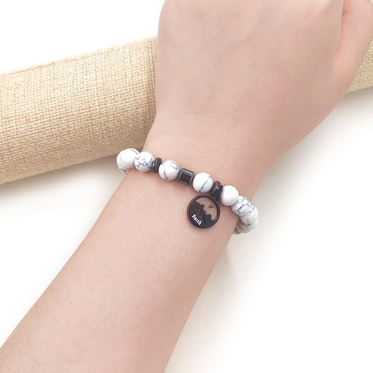 8mm Natural Stone Beaded Bracelet Inspirational Jewelry | Black Faith Mountain Mustard Seed Round Charms Bracelets for Women and Men Y4107