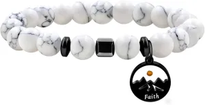 8mm Natural Stone Beaded Bracelet Inspirational Jewelry | Black Faith Mountain Mustard Seed Round Charms Bracelets for Women and Men Y4107