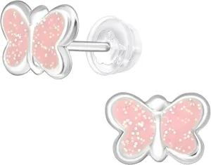 925 Sterling Silver Children's Epoxy Butterfly Stud Earrings