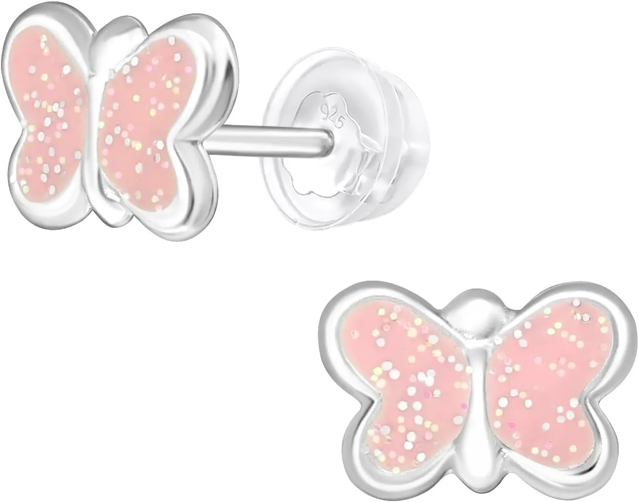 925 Sterling Silver Children's Epoxy Butterfly Stud Earrings