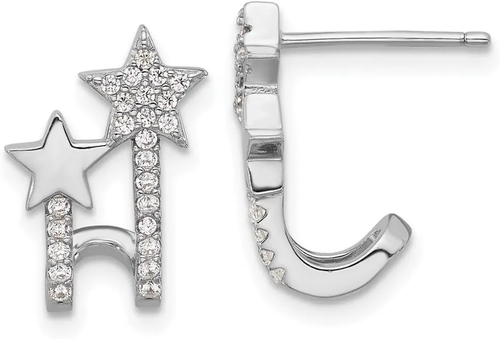 925 Sterling Silver Rhodium Plated CZ Simulated Diamond Star Cuff Post Earrings 15x10.8mm Wide Ear-Cuff for Women