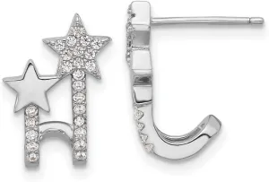 925 Sterling Silver Rhodium Plated CZ Simulated Diamond Star Cuff Post Earrings 15x10.8mm Wide Ear-Cuff for Women