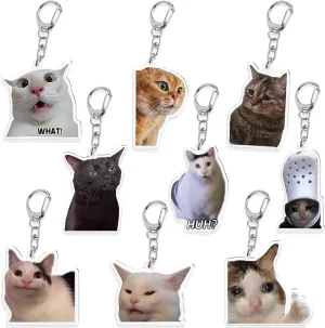 9Pcs Cat Keychain Funny Keychain Charms Cat Meme Cute Keychains Cat Lover Gifts for Backpacks Bags Keyrings Car Accessories for Adults