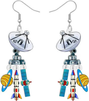 Acrylic Colorful Weird Funny Celestial Space UFO Rocket Teacher Dangle Earrings for Women Planet Appreciation Jewelry Gifts for Back to School