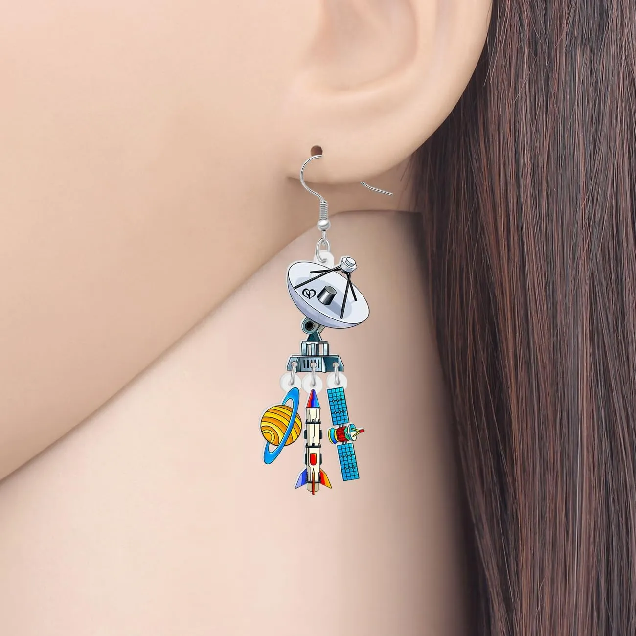 Acrylic Colorful Weird Funny Celestial Space UFO Rocket Teacher Dangle Earrings for Women Planet Appreciation Jewelry Gifts for Back to School