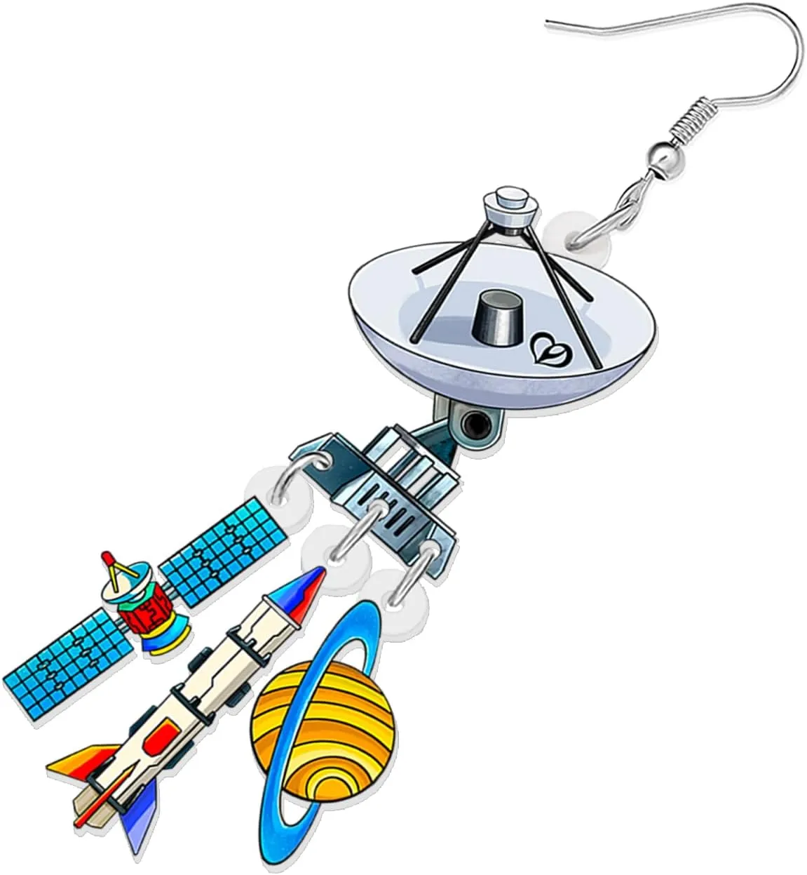 Acrylic Colorful Weird Funny Celestial Space UFO Rocket Teacher Dangle Earrings for Women Planet Appreciation Jewelry Gifts for Back to School