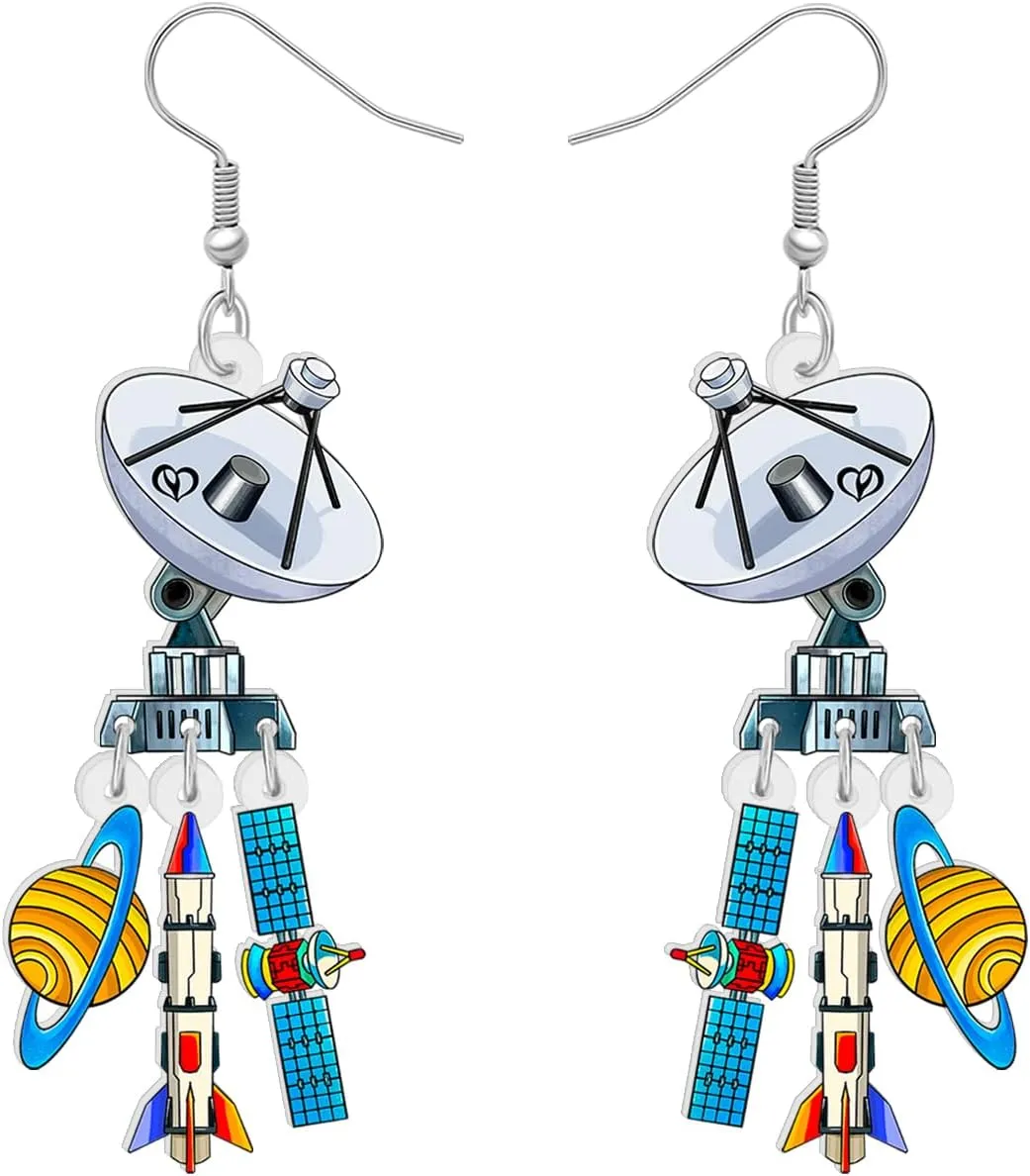 Acrylic Colorful Weird Funny Celestial Space UFO Rocket Teacher Dangle Earrings for Women Planet Appreciation Jewelry Gifts for Back to School