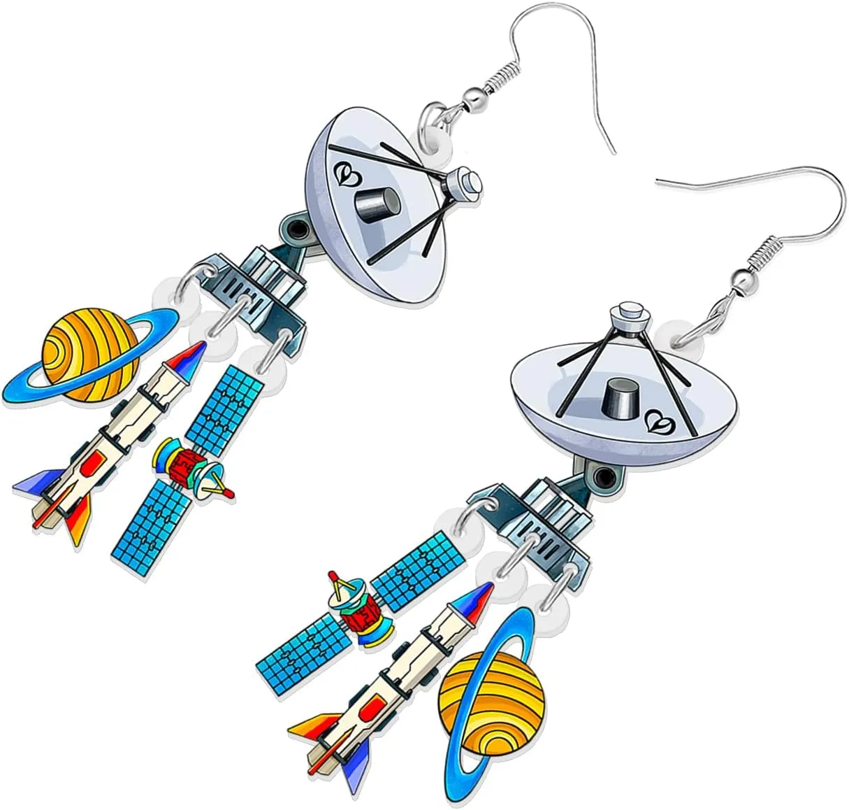 Acrylic Colorful Weird Funny Celestial Space UFO Rocket Teacher Dangle Earrings for Women Planet Appreciation Jewelry Gifts for Back to School