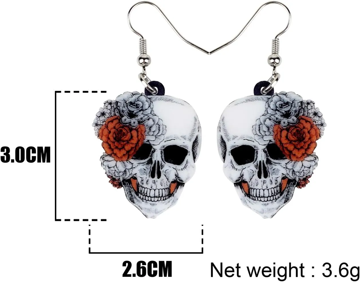 Acrylic Cute Halloween Sugar Skull Earrings Hanging Jewelry Day of the Dead Decor Gifts for Women