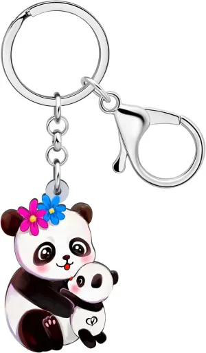 Acrylic Cute Panda Charm for Women Girls Halloween Panda Keychain Key Ring Gifts for Car Purse Bags Keys Accessories