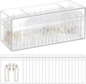 Acrylic Jewelry Organizer Box, Clear Jewelry Storage Box with 20 Anti Tarnish Jewelry bags, Portable Travel Jewelry Holder Case for Ring Earring Necklace for Girl Women (Clear)