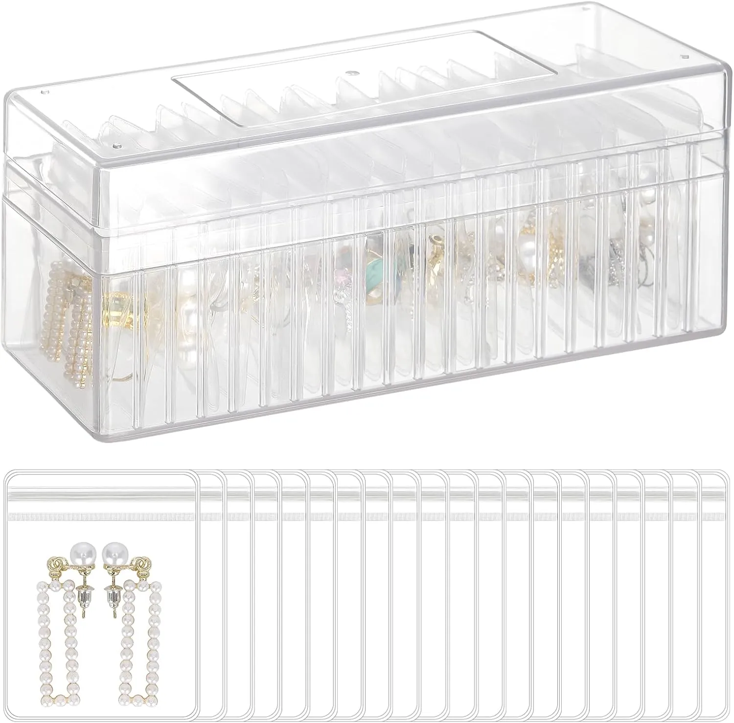 Acrylic Jewelry Organizer Box, Clear Jewelry Storage Box with 20 Anti Tarnish Jewelry bags, Portable Travel Jewelry Holder Case for Ring Earring Necklace for Girl Women (Clear)