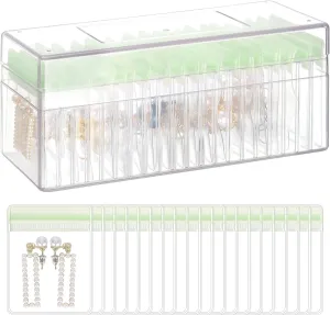 Acrylic Jewelry Organizer Box, Clear Jewelry Storage Box with 20 Anti Tarnish Jewelry bags, Portable Travel Jewelry Holder Case for Ring Earring Necklace for Girl Women (Green)