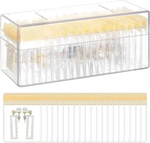 Acrylic Jewelry Organizer Box, Clear Jewelry Storage Box with 20 Anti Tarnish Jewelry bags, Portable Travel Jewelry Holder Case for Ring Earring Necklace for Girl Women (Yellow)