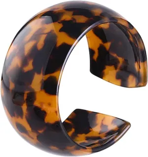 Acrylic Tortoiseshell Mottled Stripe Wide Cuff Bangle Adjustable Colorful Rainbow Statement Bracelet for Women Party Jewelry