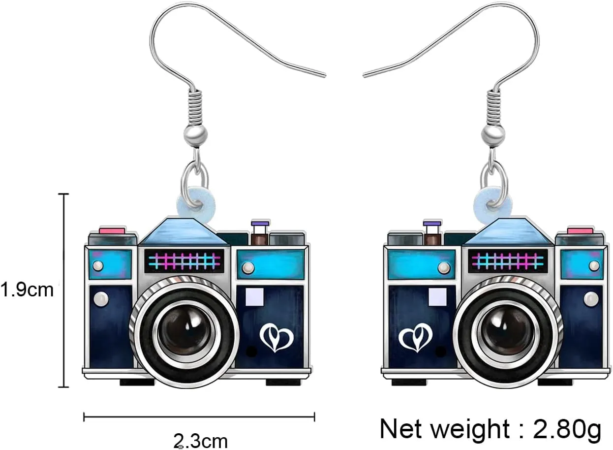 Acrylic Vintage Cassette Tape Earrings Dangle Old Camera Radio 90s 80s Accessories Jewelry for Women