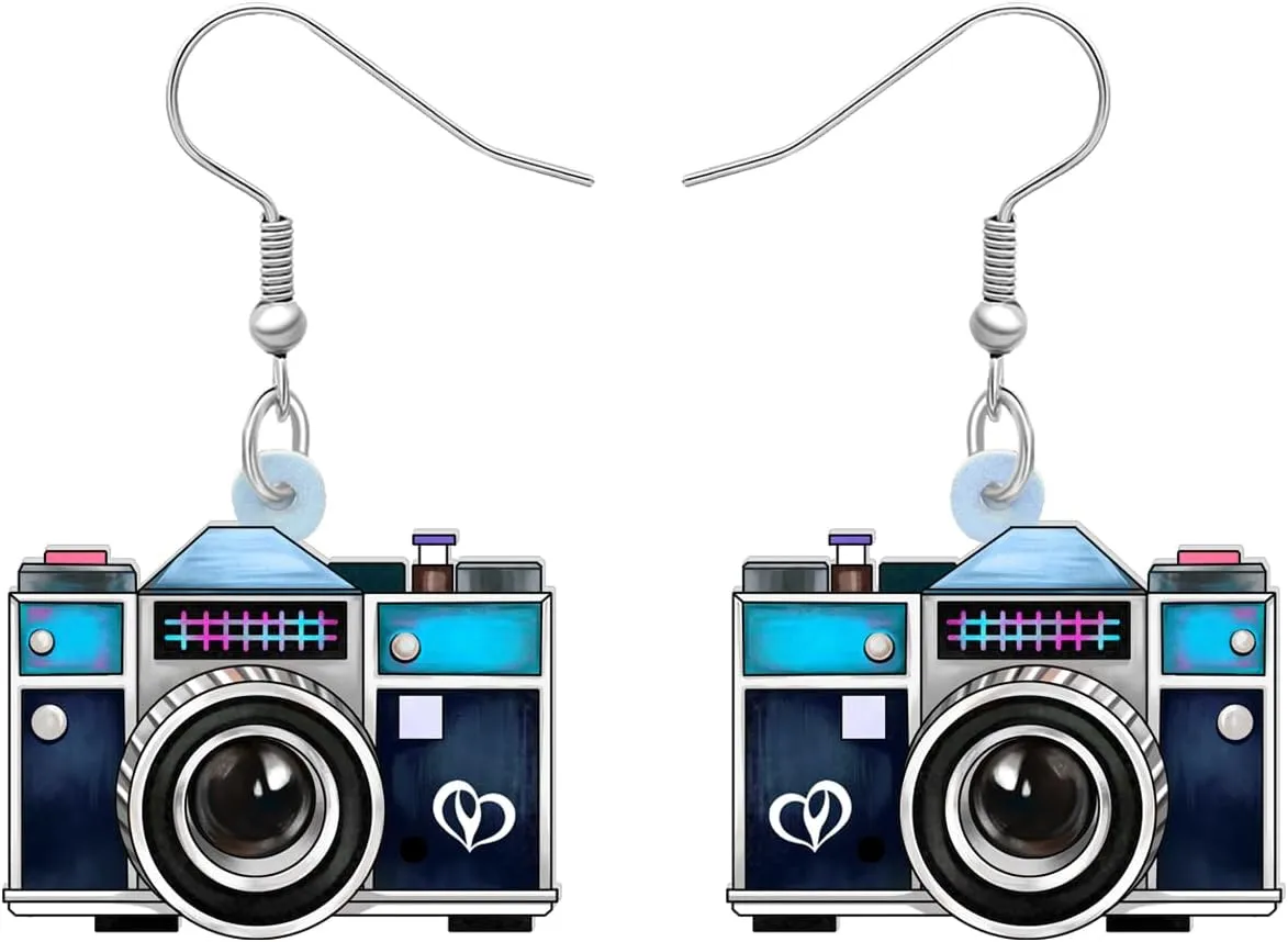 Acrylic Vintage Cassette Tape Earrings Dangle Old Camera Radio 90s 80s Accessories Jewelry for Women