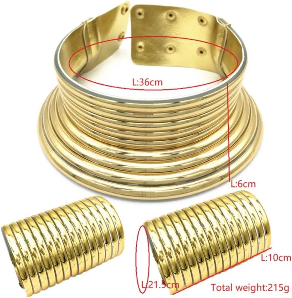 African Jewelry Statement Collar Egypt Gold Tone Choker Women Chunky Leather Collar Necklace (Gold)