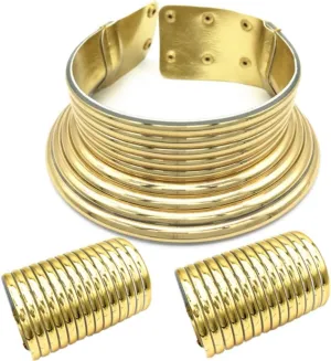 African Jewelry Statement Collar Egypt Gold Tone Choker Women Chunky Leather Collar Necklace (Gold)