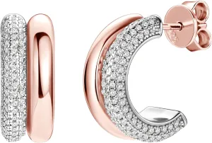 AINUOSHI Moissanite Huggie Earrings, Mix Two Tone Gold Color Tubular Huggie Hoops, Rose/Yellow Gold-plated and Lab Created Chunky Earrings, 925 Sterling Silver Studs Open Double Hoop Earrings for Women