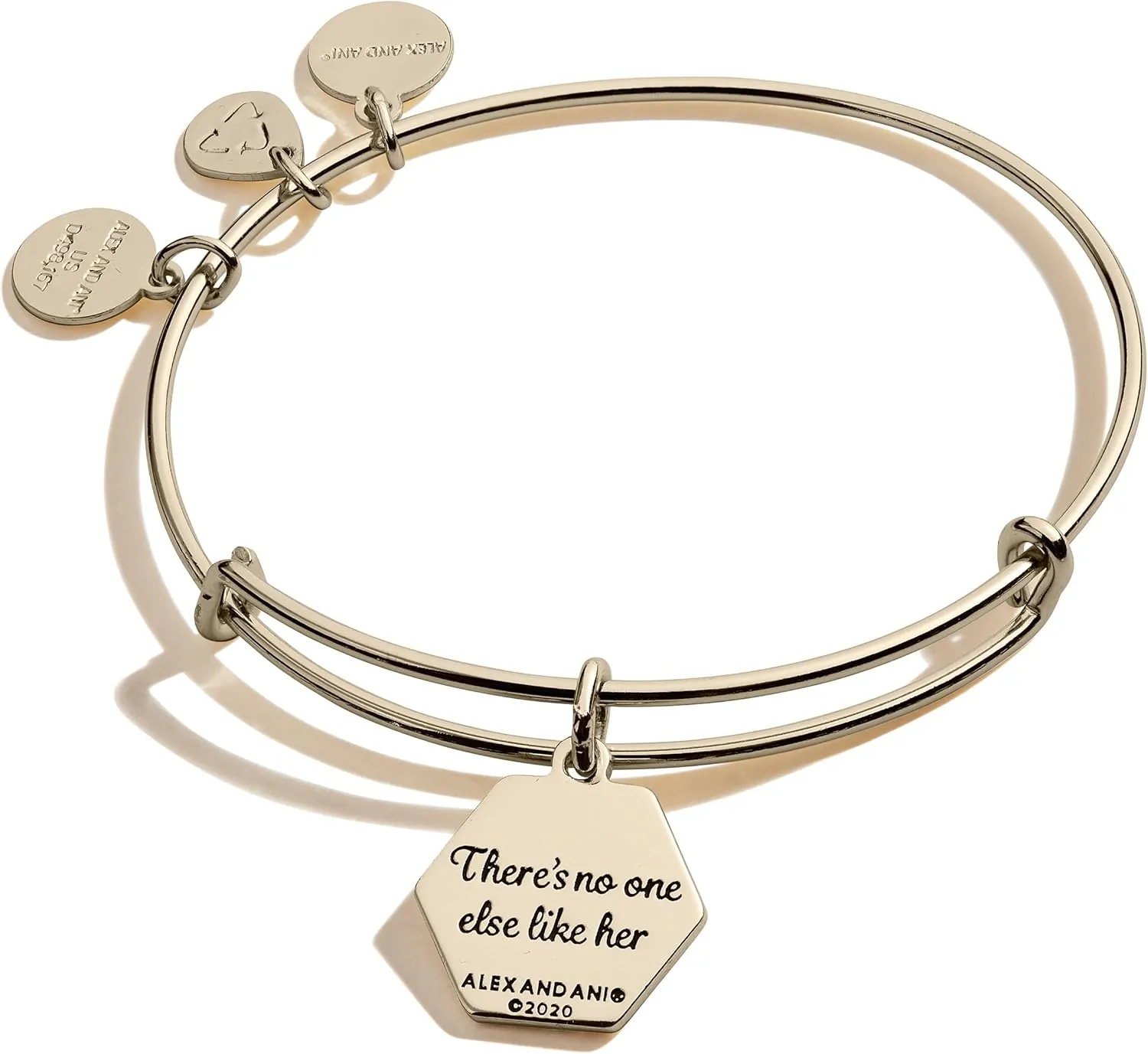 Alex and Ani Because I Love You Expandable Wire Bangle Bracelet for Women, Meaningful Charms, 2 to 3.5 in