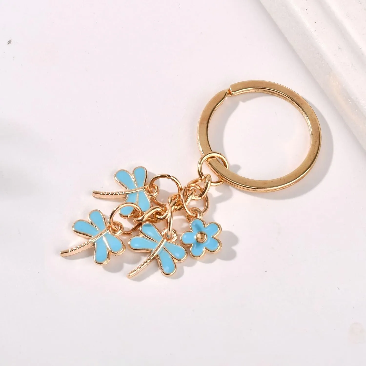 Alloy Dragonfly Keychains Gifts for Women Flower Metal Enamel Key Car Purse Bags Charms Inspirational Gift Decor