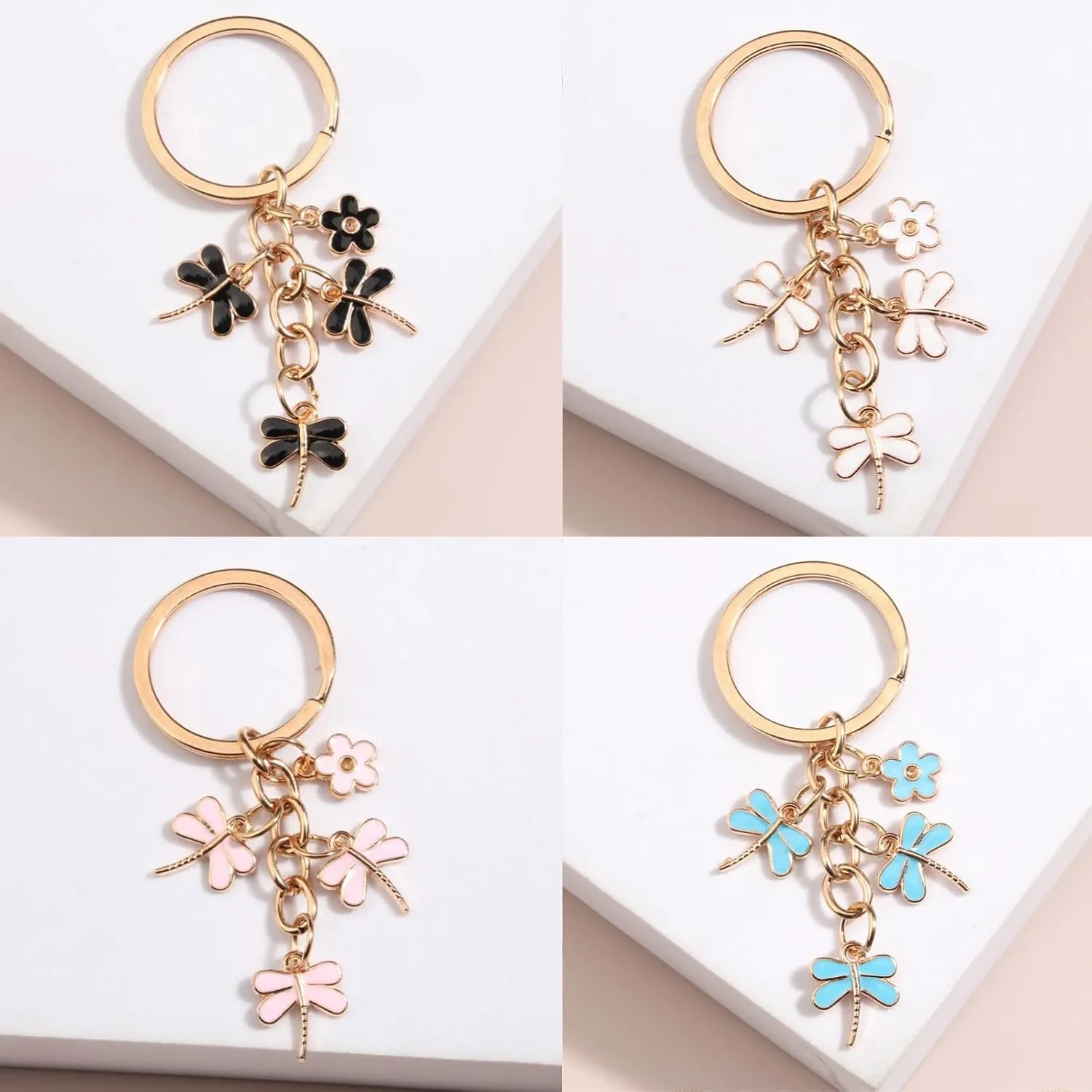 Alloy Dragonfly Keychains Gifts for Women Flower Metal Enamel Key Car Purse Bags Charms Inspirational Gift Decor