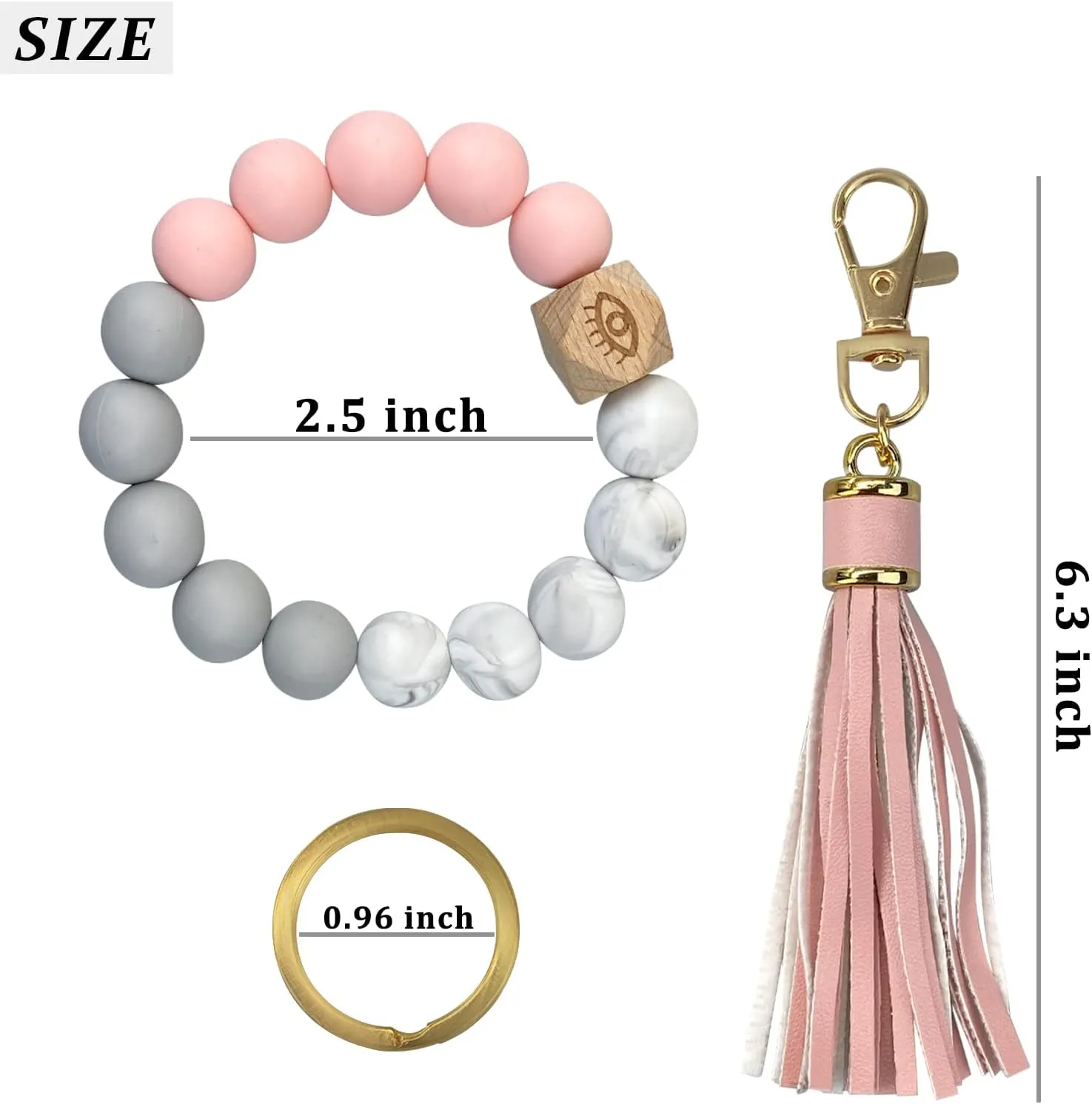 Andiker Keychain Wristlet Bracelet Silicone Beaded with Tassel for Women and Girls,Elastic Keyring Bangle Car Keys Holder