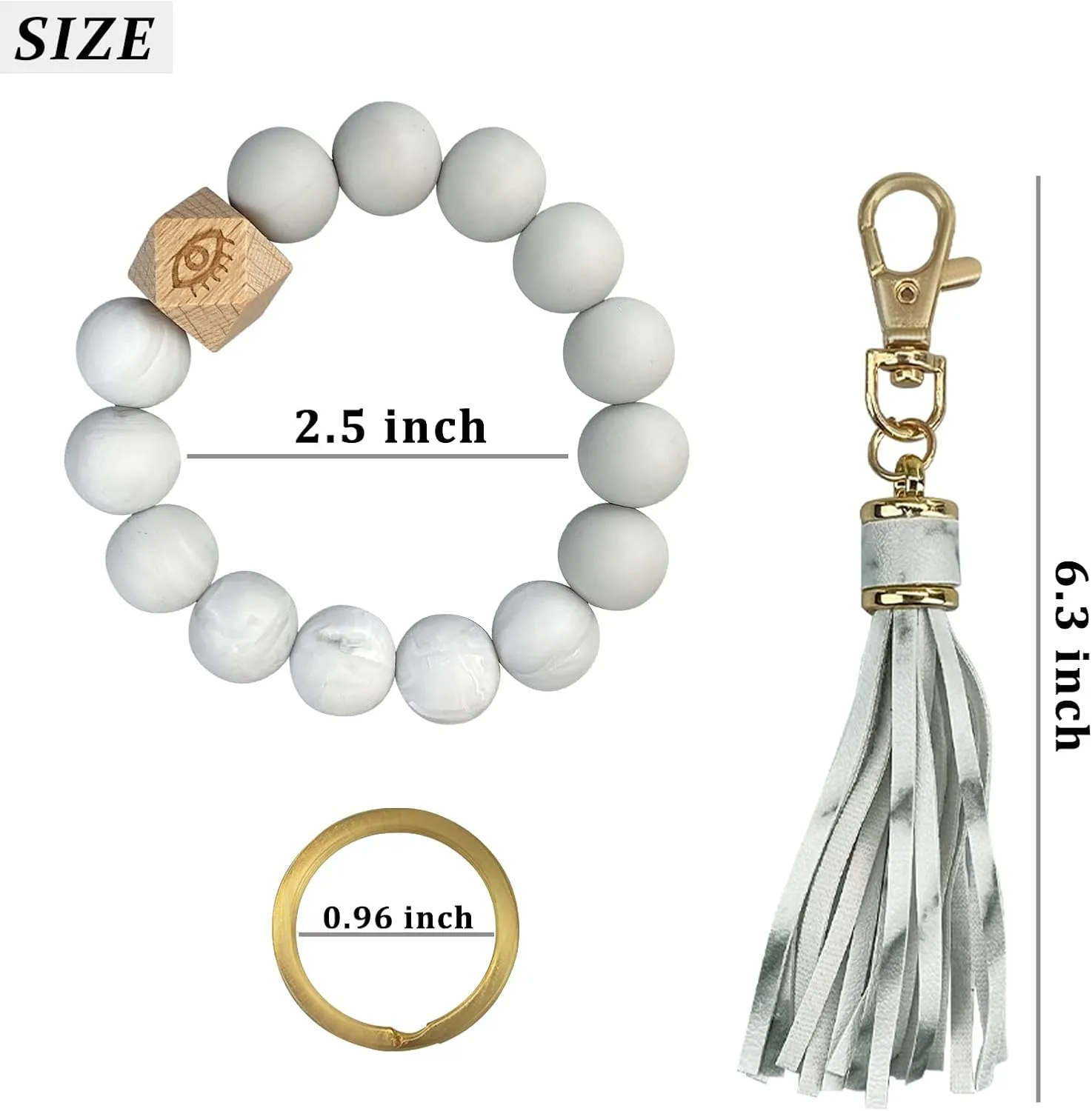 Andiker Keychain Wristlet Bracelet Silicone Beaded with Tassel for Women and Girls,Elastic Keyring Bangle Car Keys Holder