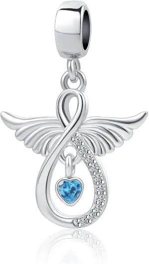 Angel Wing Infinity Mom Charm Friendship Heart Blue Crystal Bead Charms for Pandora Charm Bracelet for Gilrs Women