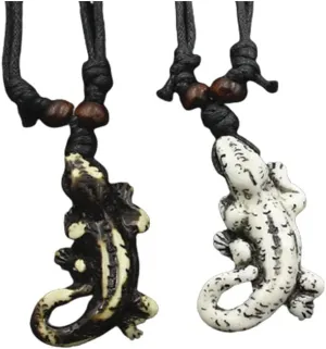 Animal Gecko Lizard Necklace Exaggerated Resin Chameleon Lizard Sweater Chain Necklace for Women Men 2Pcs Set Jewelry Adjustable