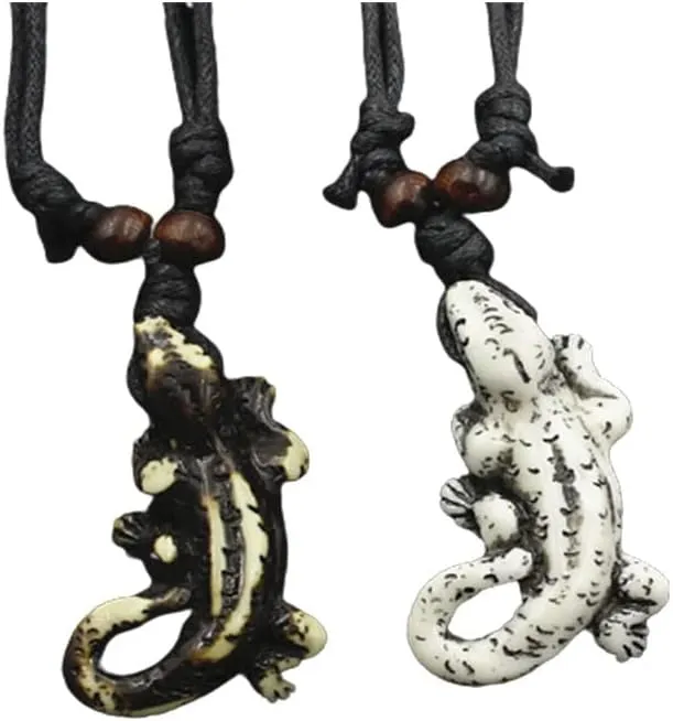 Animal Gecko Lizard Necklace Exaggerated Resin Chameleon Lizard Sweater Chain Necklace for Women Men 2Pcs Set Jewelry Adjustable