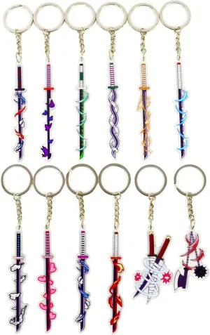Anime Keychains, 12Pcs Acrylic Anime Keychain, 9Pcs Metal Katana Key chain, Rengoku Sword Keychain Merch Set
